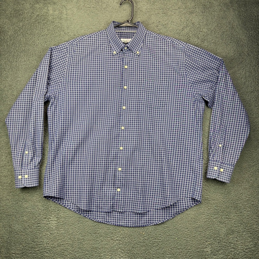 Peter Millar Mens XL Blue White Check Long Sleeve Button Down Shirt Stretch